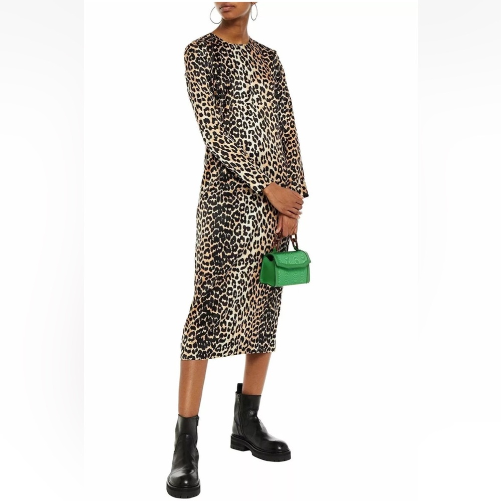 Ganni Leopard Silk Dress